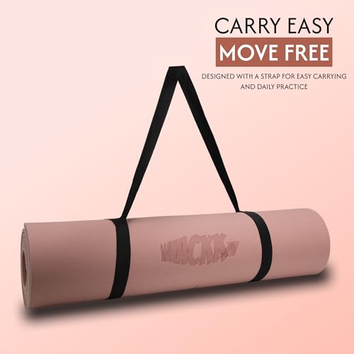 Image of Whackk TPE 8mm Laser Engraved Position Marking Yoga Mat| Coral Pink |Non-Slip Mat ext Thick extra cushioning for knee w. Carry Strap|Lightweight & Eco-Friendly Non Toxic I Exercise and Fitness