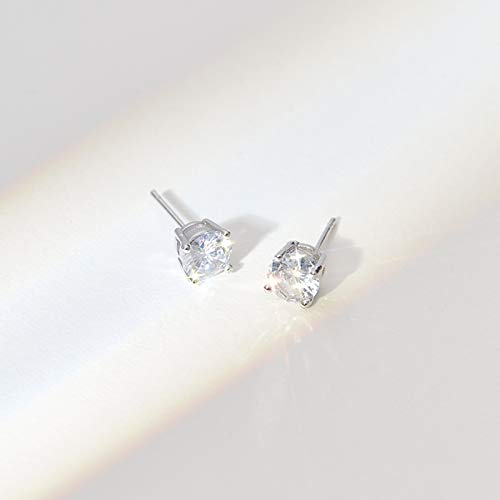 Sterling Silver Stud Earrings for Women Men- 4 Pairs of Hypoallergenic Small White Gold Plated Cubic Zirconia Cartilage Earrings Jewelry Sets (2mm/3mm/4mm/5mm)3