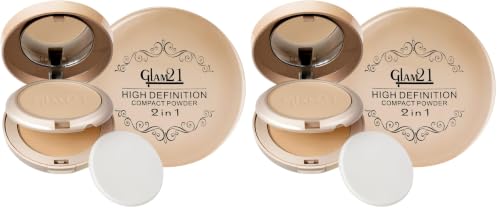 Image of Glam21 High Definition Compact Powder 2-in-1 | Smooth Satin Texture | Long-Lasting Matte Finish | Oil-Control & Buildable Coverage | Suitable for All Skin Types| 18gm,Beige-03 (Pack of 2)