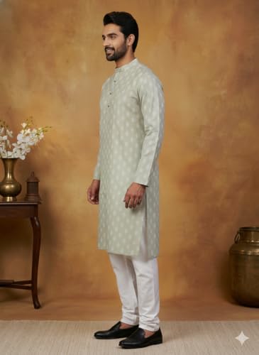 Image of Amazon Brand - Tavasya Men Floral Printed for Regular Fit Kurtas | Ethnic Wear | Festive | Cotton Blend | Knee Length