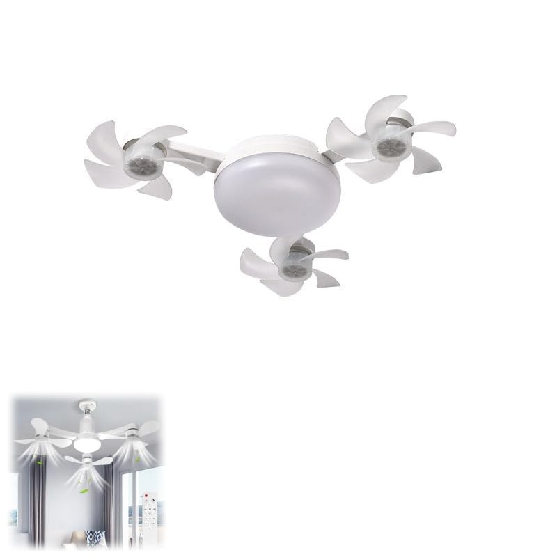 Cankypu 2026 New Ceiling Fan Light, 4 Heads Drone Ceiling Fans LED 50W 3 Speeds, Dimmable 3-Color 3-Speed Ceiling Fan, Ultra-Quiet, for Bedroom, Living Room, Closet, Garage，3-Head Design