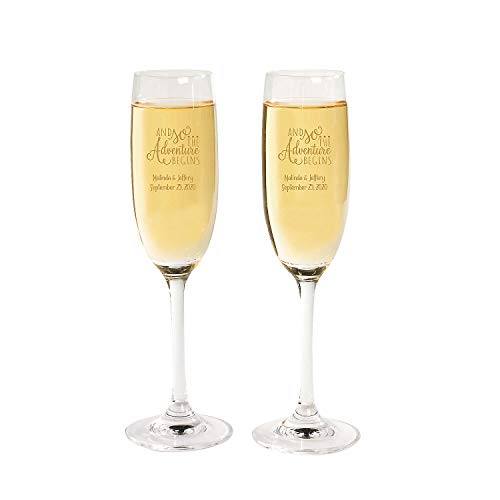 Fun Express Personalized Adventure Wedding Champagne Flutes - Home Decor - 2 Pieces