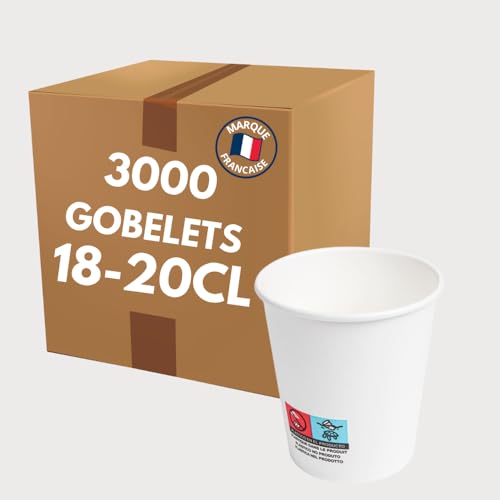COVR 3000 Gobelets carton blanc 18-20cl - 7oz / 3000 unités, Recyclables, Boisson Chaude et Boisson Froide, Solide et Bonne Prise en Main, Résistant