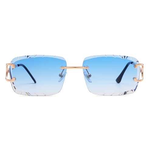 Image of Hycredi Rimless Rectangle Sunglasses for Men /Women- Frameless Square Trendy Shade - Diamond Cutting Eyewear
