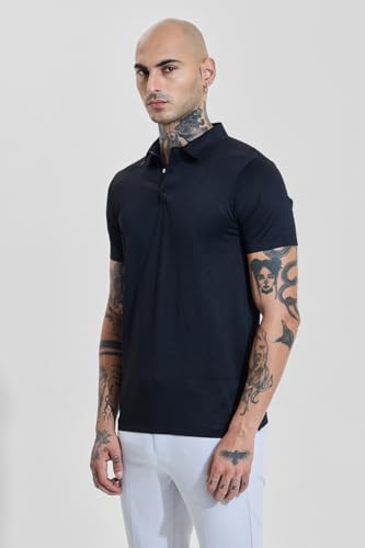 Image of SNITCH Men Polyester Textured Technical Stitchless Light Weight Casual Half Sleeve Poly Blend Polo Slim Fit T-Shirt