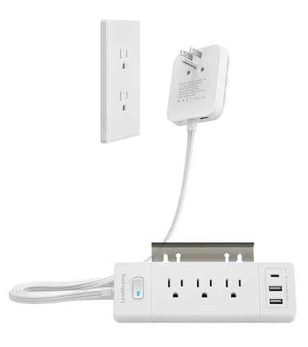 Image of Leadchuang Flat Plug Power Strip with USB C Wall Charger, 6ft Extension Cord with 3 Outlets and 5 USB Ports, Surge Protector, Mountable Home Power Strip