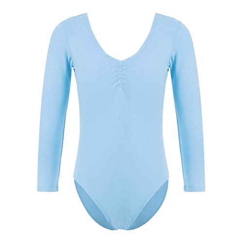 Aiihoo Maillot de ballet para niña de algodón, manga larga, maillot de danza, traje de gimnasia, ropa de ballet, ropa de danza, azul, 134-140