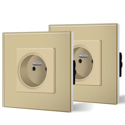 BSEED Prise Murale 2 Paquets, Prises de courant en Verre, Prise Electrique murale 16 Amp 240V 86mm Doré