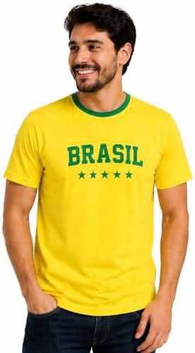 Camiseta Brasil Masculina Verde Amarela | Camisa Casual Manga Cur...