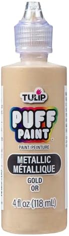 Tulip Puff Fabric Paint Metallic Finish, Permanent Craft Paint for Clothes, DIY Projects, Notoxic, 4 fl oz, Metallic Gold