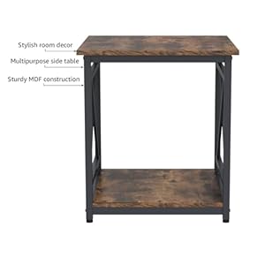 Industrial End Table Side Table with 2-Tier Storage Shelf, 18'' Square Nightstand Bedside Table X-Design Metal Frame for Living Room Bedroom, Rustic Brown Industrial End Table Side Table with 2 Tier Storage Shelf 18 Square Nightstand Bedside Table X Design Metal Frame for Living Room Bedroom Rustic Brown