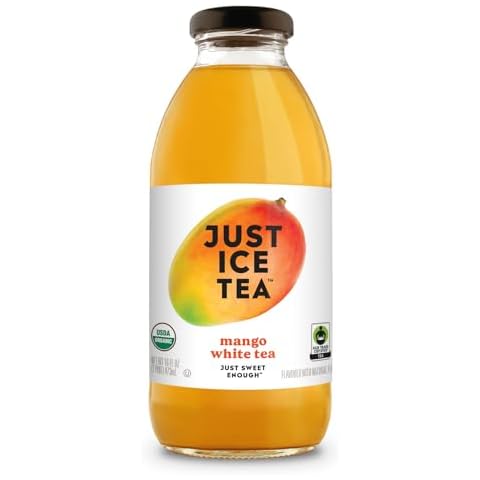 Just Ice Tea Organic Iced Tea, 16 Fl Oz Glass Bottles (Mango White Tea, Pack of 12) Cover