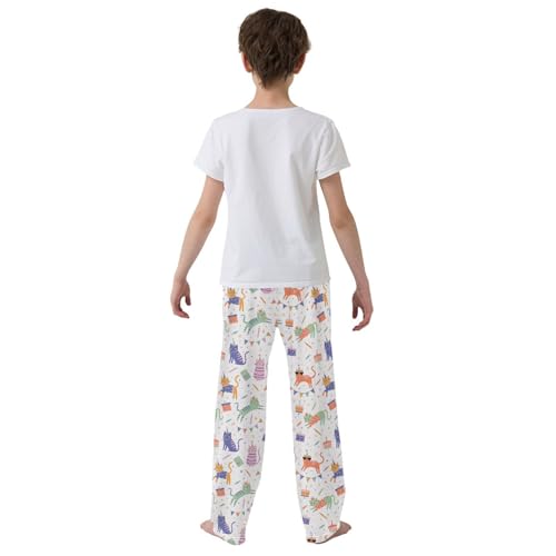Cat with Party Hat Boys Long Pants Soft Trousers Elastic Waist Kids Lounge Bottoms with Pockets S-XL3
