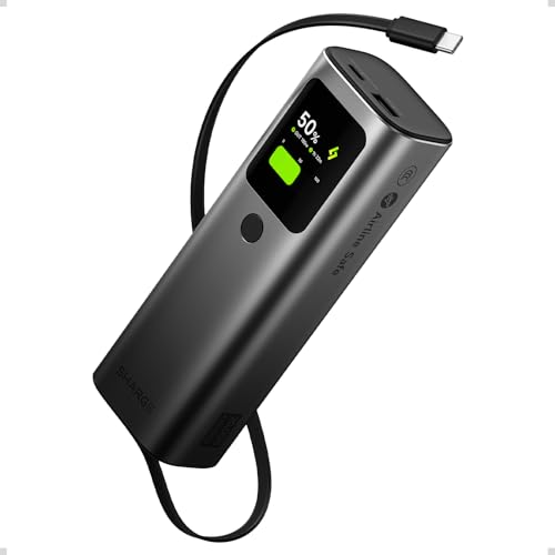 Image of sharge Retractable 165 Power Bank with Built-in Cable 165W Total Output 20000mAh Power Bank 3-Port Fast Charging, Smart Digital Display, High Capacity External Battery Pack for Laptop, iPhone 17