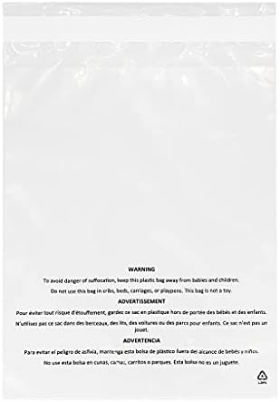 PolyPackers - (100 Count) Self Seal Clear Poly Bags with Suffocation Warning - Permanent Adhesive - FBA Compliant for Packaging Clothes, Shirts & More - 1.5mil LDPE Plastic, PP-100-10x13in