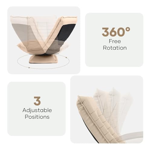 Image of Kawachi Folding Swivel Nirvana Moon Chair Leisure Lounge Sofa 360 Degree Rotation Adjustable Recliner Bedroom Floor Chair (Beige)