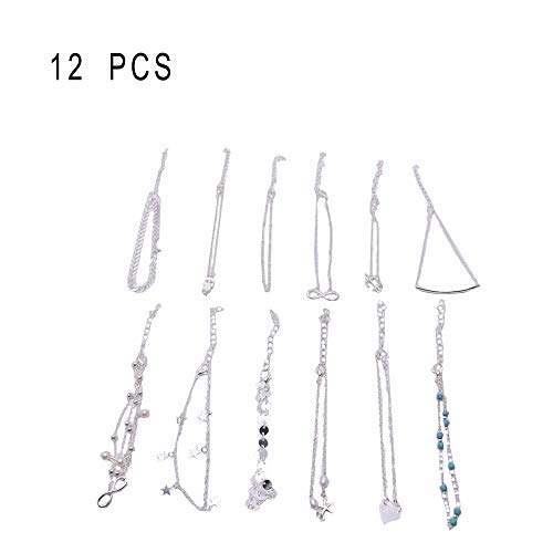 Preisvergleich Produktbild 12 Stück Teiliges Fußkettchen Set, Fußkettchen Schmuck Set, Verstellbares Fußkettchen-set Für Frauen, Mädchen Barfuß, Fußkettchenschmuck
