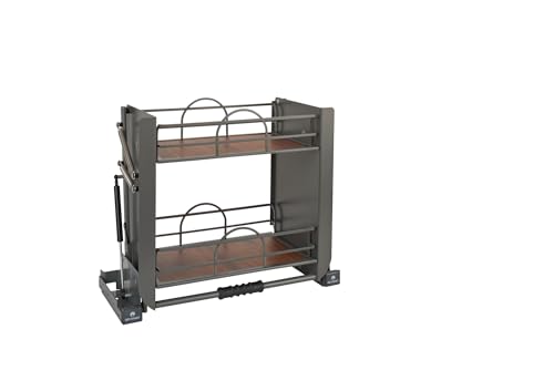 Rev-A-Shelf 24" Pull Down Heavy Duty Shelf Organizer for Tall Kitchen/Bathroom, Dual Tier Wall Mounted Pantry Storage, Chrome, 5PD-24FOG