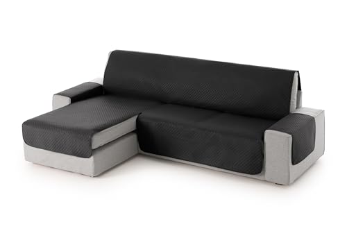 Textilhome Copridivano 3 Posti con Penisola Sinistra Adele - Trapuntato Reversibile Universale Nero | Copri divano Angolare 200 cm, Salvadivano Antigraffio per Gatti, Antimacchia