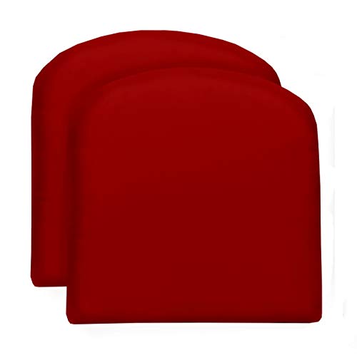 RSH Décor Indoor Outdoor Set of 2 U-Shape Wicker Foam Seat Cushions, (Large, Red)