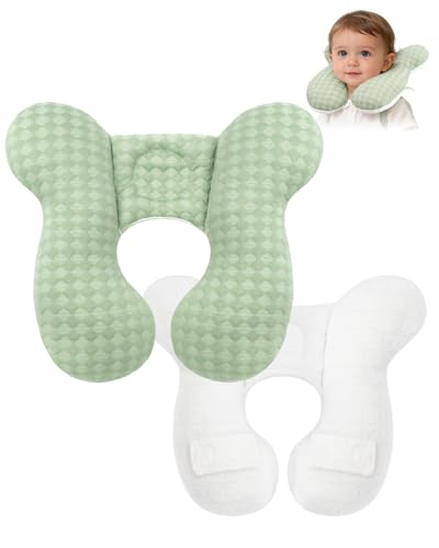 Image of KAKIBLIN Baby Travel Pillow, Baby Neck Pillow for Car Seat, U-Shaped Head and Neck Support for Stroller Pushchair, Soft Cooling Breathable Infant Head Pillow for Newborn Toddler
