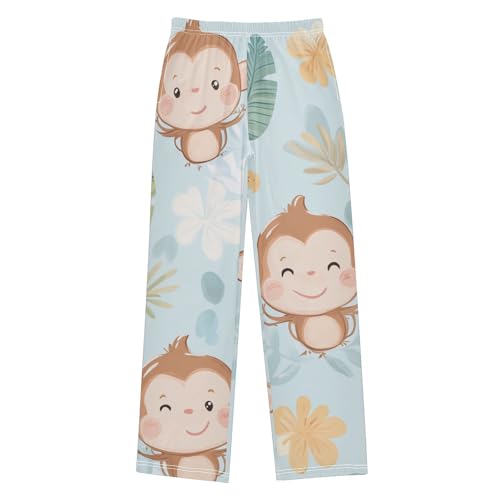 Tropical Monkey Leaf Boys Long Pants Soft Trousers Elastic Waist Kids Lounge Bottoms with Pockets S-XL