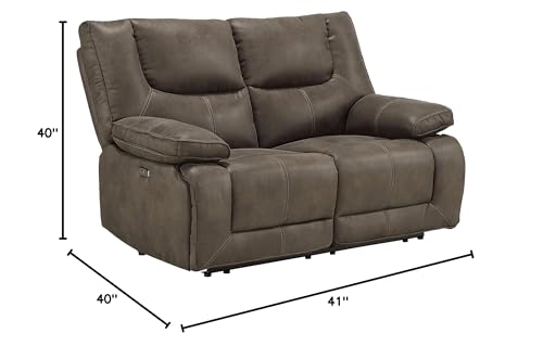 Sillón reclinable tapizado en cuero gris eléctrico miniatura 3