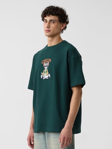 T-shirt Tom & Jerry anti-déformation en coton vert oversize