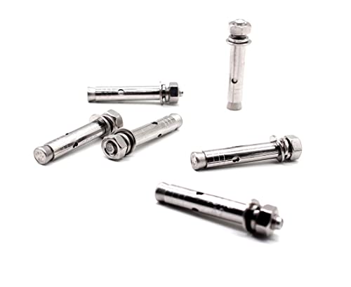 M8x60mm Expansion Bolts Concrete Wall Bolts 304 Stainless Steel Hex Head Sleeve Anchor Expanding Shield Anchor Fastener,Great for Concrete,Drywall,Brick Walls,Block Wall to Support Heavy Load,6 Pack