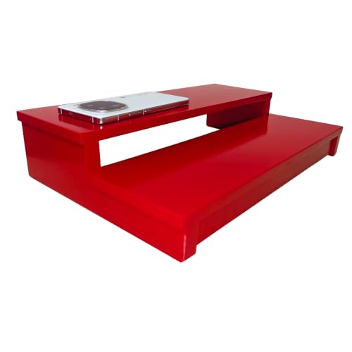 Image of Premium Wooden 2-Tier Puja Chowki in Glossy Red-Multi-level Worship Pedestal Stand for Idols,Diya,and Home Mandir(Size40x25x8 cm)Traditional Worship Platform with Storage Space (Auspicious Shubh Rang)