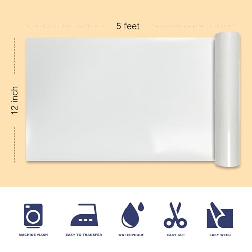 Image of White Glitter HTV Heat Transfer Vinyl, 12 inch x 5ft lron on Vinyl, for T-Shirt Ironing, Vinyl HTV Easy to Cut and Weed, The Best Choice for DIY Creativity. (White, 12 inch x5ft)