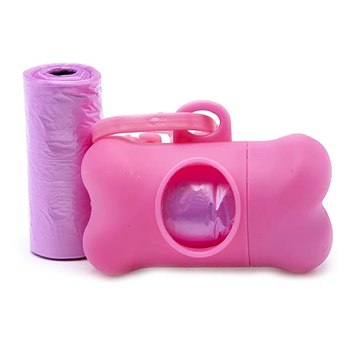 CABLEPELADO Dispenser di sacchetti raccoglie cene cane | dispenser a forma di osso di bustine raccoglitori di escrementi di cani e animali domestici | 40 sacchetti biodegradabili | rosa