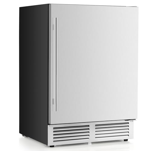 COSTWAY 24 Inch Beverage Fridge, 190 Cans Under Counter Drink Fridge with Stainless Steel Door and Removable Shelves, Built-in Freestanding Beverage Refrigerator Cooler for Soda, Beer, Wine