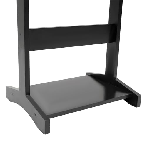 Clothes Valet Stand Holder for Men Suit Coat Rack Hanger Stand, Suit Valet Stand for Men and Women, Wood Clothes Stand with Top Tray and Storage Organizer, Clothes Trouser Bar Rack (Black)