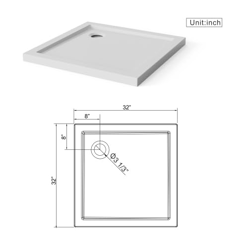 Image of Casaphoria 32 inch x 32 inch Shower Base Pan with 3.35 inch Corner Drain Hole,Shower Pan Five-Layer Acrylic + ABS Processing, Non-Slip Shower Enclosure Base for Bathroom, No Threshold White