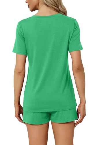 Image of RUBZOOF Women's Short Sleeve Pajama Sets with Pockets Casual V Neck 2 Piece Lounge Sets S-3XL
