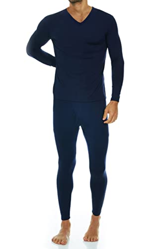 Thermajohn Long Johns Thermal Underwear For Men V Neck Fleece Lined Base Layer Set For Cold Weather (Navy, X-Small) #TOP1
