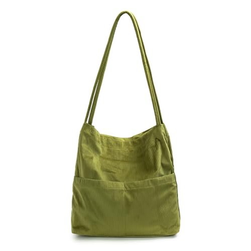 Image of Corduroy Tote Bag for Women Hobo Shoulder Bag Large Capacity Purse Shopper Travel Casual Green Handbag