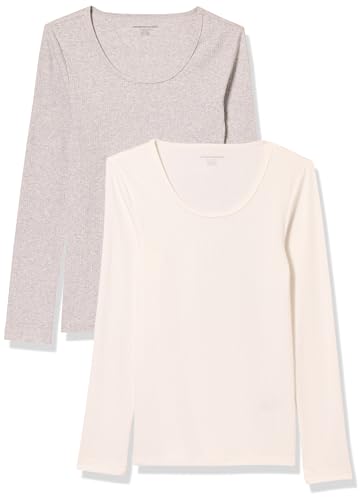 Amazon Essentials Damen Gerippter Pullover mit geripptem U-Ausschnitt mit schmaler Passform (erhältlich in Übergröße), 2er-Pack, Grau/Weiß, XXL