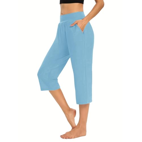 Yoga Pants Women Straight Leg Elastic Waist Capris High Waisted Elegant Wide Leg Fall Trousers Side Slit with Pockets2