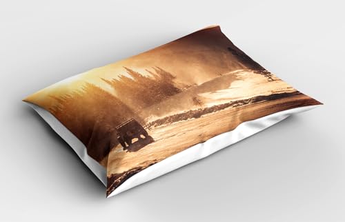 Ambesonne Winter Pillow Sham Set of 2, Colorado Mountain Road and Winter Storm with High Wind ICY Road and Vehicle, Quality Microfiber Bedding Item for All Seasons, 26