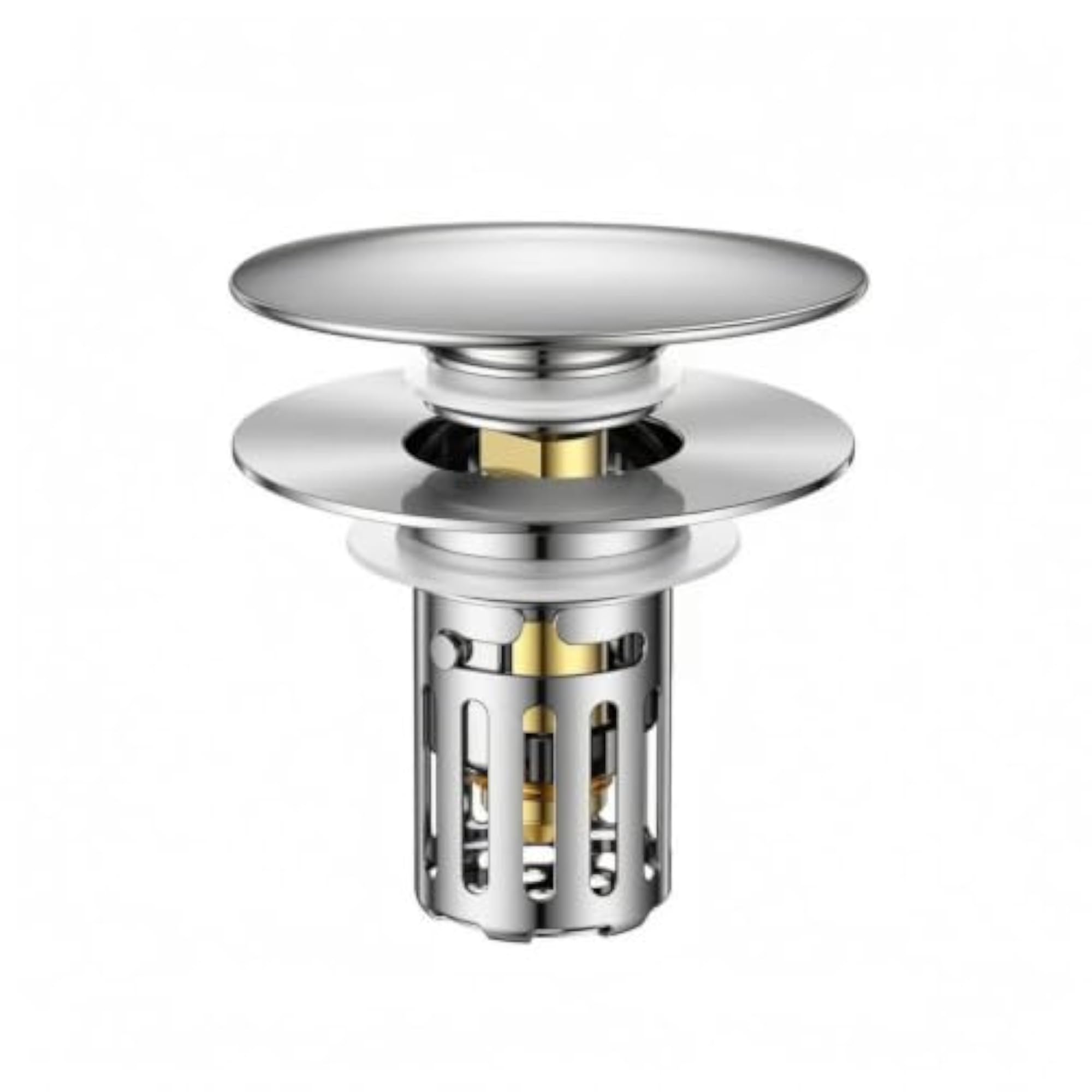 Chrome Bathroom Sink Stopper with Basket, Brass