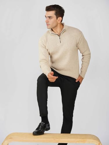 Image of LOQUE Men's Wool Blend Selection Sweater Half Zip High Neck Pullover Warm Casual Winter Wear for Office and Travel