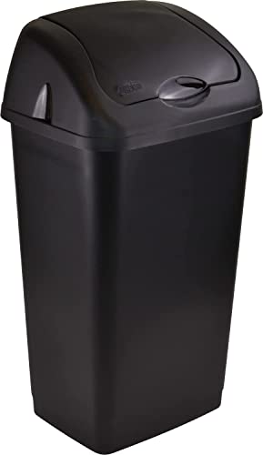 Easy Shopping® 60L 60LITRE Premium Plastic Black Swing Bin Dustbin with curved movable Lid for Home and Kitchen Rubbish Waste Solution