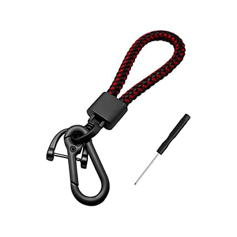 Car Key Acorn Weave Paracode Key Chain Ring, Thick Leather Braid Rope Car Keychain Ring for Men and Women, Suit for All Cars (Black/Red) Cover