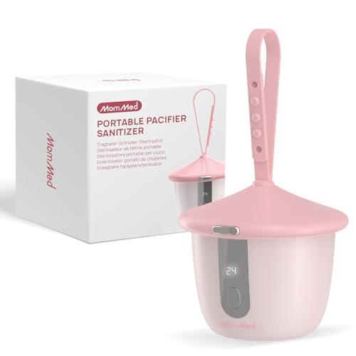 Image of MomMed Portable Pacifier Sanitizer with Smart Display, Dual 60/180s Disinfection Modes, Auto Shut-Off, UV Pacifier Holder Case for Baby Pacifiers, Teethers, Bottle Nipples and More(Pink)