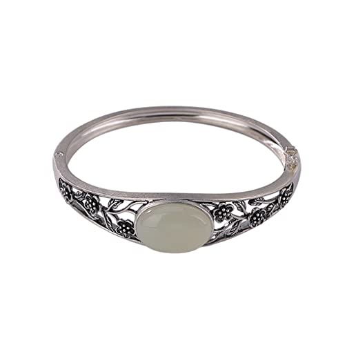 Bracelet en argent et jade de Hetian véritable au design rétro ajouré pour femme