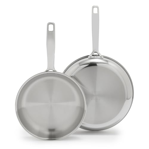 Image of Blue Diamond Pro Steel 2 Piece Tri-Ply Stainless Steel Frying Pan Set | 9.5 inch & 11 inch Multi Clad Skillets, Induction & All Stovetop Suitable, Mirror Polished Finish, Dishwasher Safe, Oven Safe to 850F