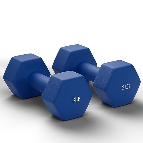 GRETERST Hex Dumbbells Set Rubber Coated Hand Weights Exercise & Fitness for Home Gym Workouts Weight Strength Training, Anti-Slip, Anti-Roll, Set of 2, Blue, 3LB - Thumbnail 7