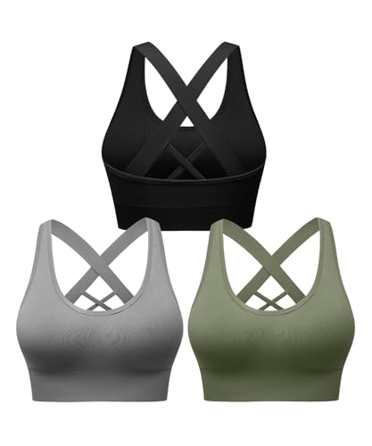 Image of Sports Bras for Women High Support, Multipack Padded Supportive Criss Cross Back Wireless Running Yoga Workout Bra